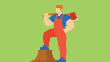 man cutting tree wood with axe in forest vector