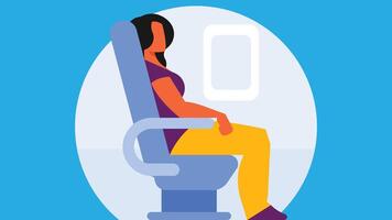 Girl travelling in airplane sits on airplane seat vector