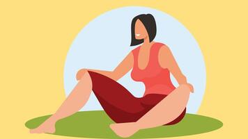 mujer haciendo relajante yoga al aire libre ilustración vector