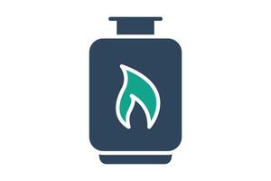 Propane icon. gas cylinder with fire. icon related to utilities. solid icon style. utilities elements illustration vector