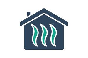 Heating icon. house with heat. icon related to utilities. solid icon style. utilities elements illustration vector