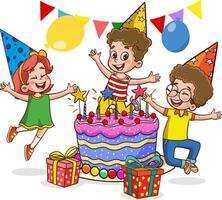 cute kids having fun at birthday party cartoon illustration vector