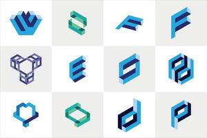 3D Hexagon Geometric Colorful shape logo design collection set template vector