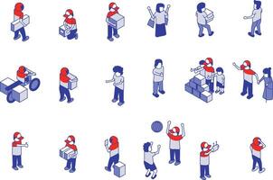 Isometric shipping worker delivery illustration collection vector