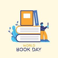 World book day people reading book flat illustration vector