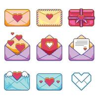 Collection of envelope letters for Valentine's Day pixel art illustration vector