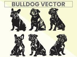 negro siluetas conjunto de buldog para buldog amante. vector