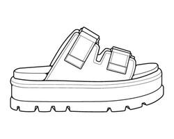 strap sandals outline drawing , strap sandals in a sketch style, trainers template outline, Illustration. vector