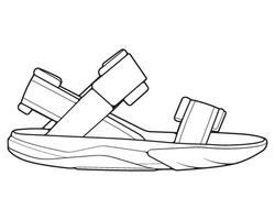 strap sandals outline drawing , strap sandals in a sketch style, trainers template outline, Illustration. vector