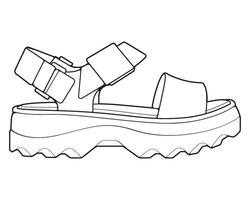 strap sandals outline drawing , strap sandals in a sketch style, trainers template outline, Illustration. vector