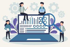 Teamwork in Data Analysis, A Business Strategy Illustration vector