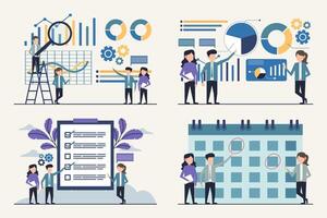 Business Data Analysis and Teamwork Illustrations vector