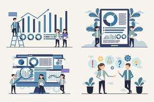 Business Teamwork and Data Analysis Illustration Set vector