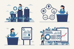 conjunto de negocio estrategia y datos análisis concepto ilustración vector