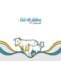 Eid Al Adha festival. banner with goat and cow. hand drawn illustration. vector