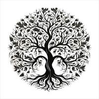 A single black tree silhouettes with birds on white background vector