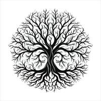 A single black tree silhouettes with birds on white background vector