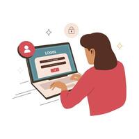 Log in account illustration concept. Woman login account using laptop vector