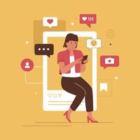 Social media addiction flat illustration vector