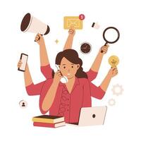 Woman multitasking projects illustration concept vector