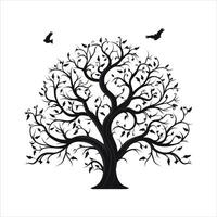 un soltero negro árbol siluetas con aves en blanco antecedentes vector