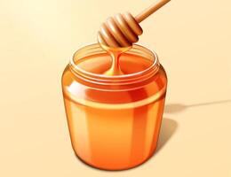 Honey jar with dipper in 3d illustration on beige background vector