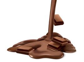 Delicious chocolate flowing down over the chocolate bars isolated on white background in 3d illustration vector