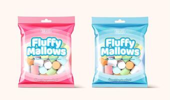 Marshmallow packets isolated on white background in 3d illustration vector