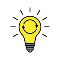 lightbulb with rotating arrow, illustration of idea and creativity icon vector