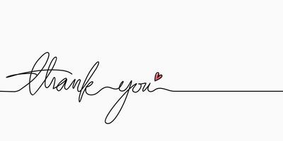 Continuous line, Thank You handwritten inscription. One line drawing of phrase illustration for t-shirt, slogan design print graphics style vector