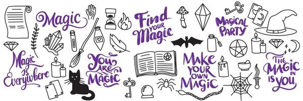 Doodle set of magic objects. Hand drawn art. vector