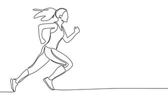 corriendo mujer uno línea continuo. mujer carreras línea Arte. mano dibujado Arte. vector