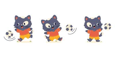 Funny cartoon cat football player character vector