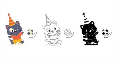 Funny cartoon cat football player character birthday vector