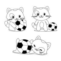 Funny cartoon cat playing with a ball outline coloring book vector