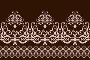 Geometric ethnic floral pixel art embroidery, Aztec style, abstract background design for fabric, clothing, textile, wrapping, decoration, scarf, print, wallpaper, table runner. vector