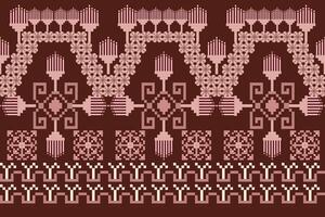 Geometric ethnic floral pixel art embroidery, Aztec style, abstract background design for fabric, clothing, textile, wrapping, decoration, scarf, print, wallpaper, table runner. vector