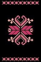 Geometric ethnic floral pixel art embroidery, Aztec style, abstract background design for fabric, clothing, textile, wrapping, decoration, scarf, print, wallpaper, table runner. vector