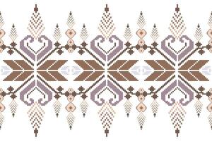 Geometric ethnic floral pixel art embroidery, Aztec style, abstract background design for fabric, clothing, textile, wrapping, decoration, scarf, print, wallpaper, table runner. vector