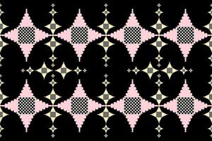 Geometric ethnic floral pixel art embroidery, Aztec style, abstract background design for fabric, clothing, textile, wrapping, decoration, scarf, print, wallpaper, table runner. vector