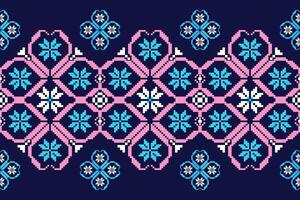 Geometric ethnic floral pixel art embroidery, Aztec style, abstract background design for fabric, clothing, textile, wrapping, decoration, scarf, print, wallpaper, table runner. vector