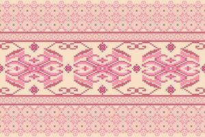 Geometric ethnic floral pixel art embroidery, Aztec style, abstract background design for fabric, clothing, textile, wrapping, decoration, scarf, print, wallpaper, table runner. vector
