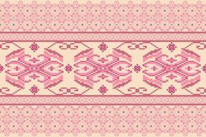 Geometric ethnic floral pixel art embroidery, Aztec style, abstract background design for fabric, clothing, textile, wrapping, decoration, scarf, print, wallpaper, table runner. vector