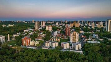 frontera Entre Brasil y paraguay y conecta foz hacer iguazú a ciudad del este. ponte da amizade en foz hacer iguazú. aéreo ver de el amistad puente con Paraná río. foto