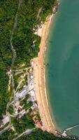 Balneario Camboriu in Santa Catarina. Taquaras Beach and Laranjeiras Beach in Balneario Camboriu. Aerial view in landscape. photo