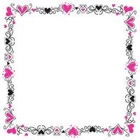 Hand drawn hearts border and frame design vector