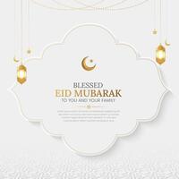 eid Mubarak lujo ornamental saludo tarjeta con decorativo adornos vector