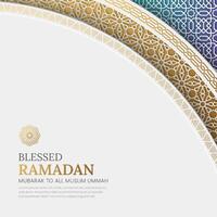 Ramadan Kareem Islamic social media post with interlaced arabesque borders and patterns vector