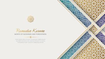 Ramadan Kareem Islamic background with interlaced arabesque borders and patterns vector