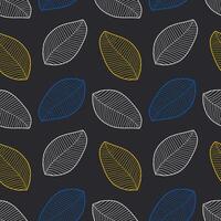 Falling yellow, blue and white leaves on a black background. Seamless trendy autumn pattern for fabric prints. vector